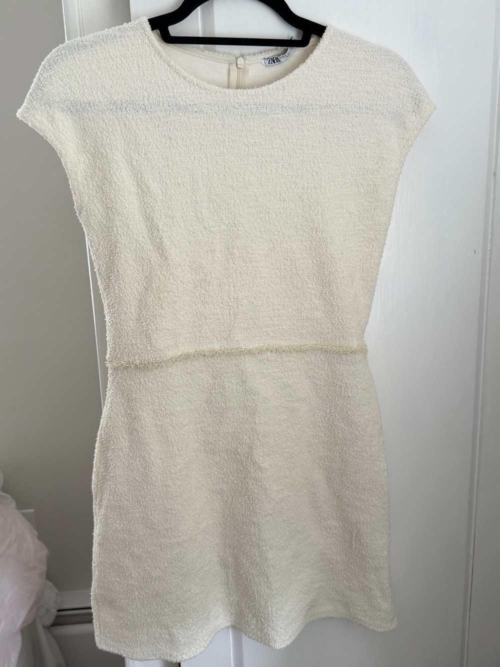 Zara Cream Textured Cap-Sleeve Mini Dress